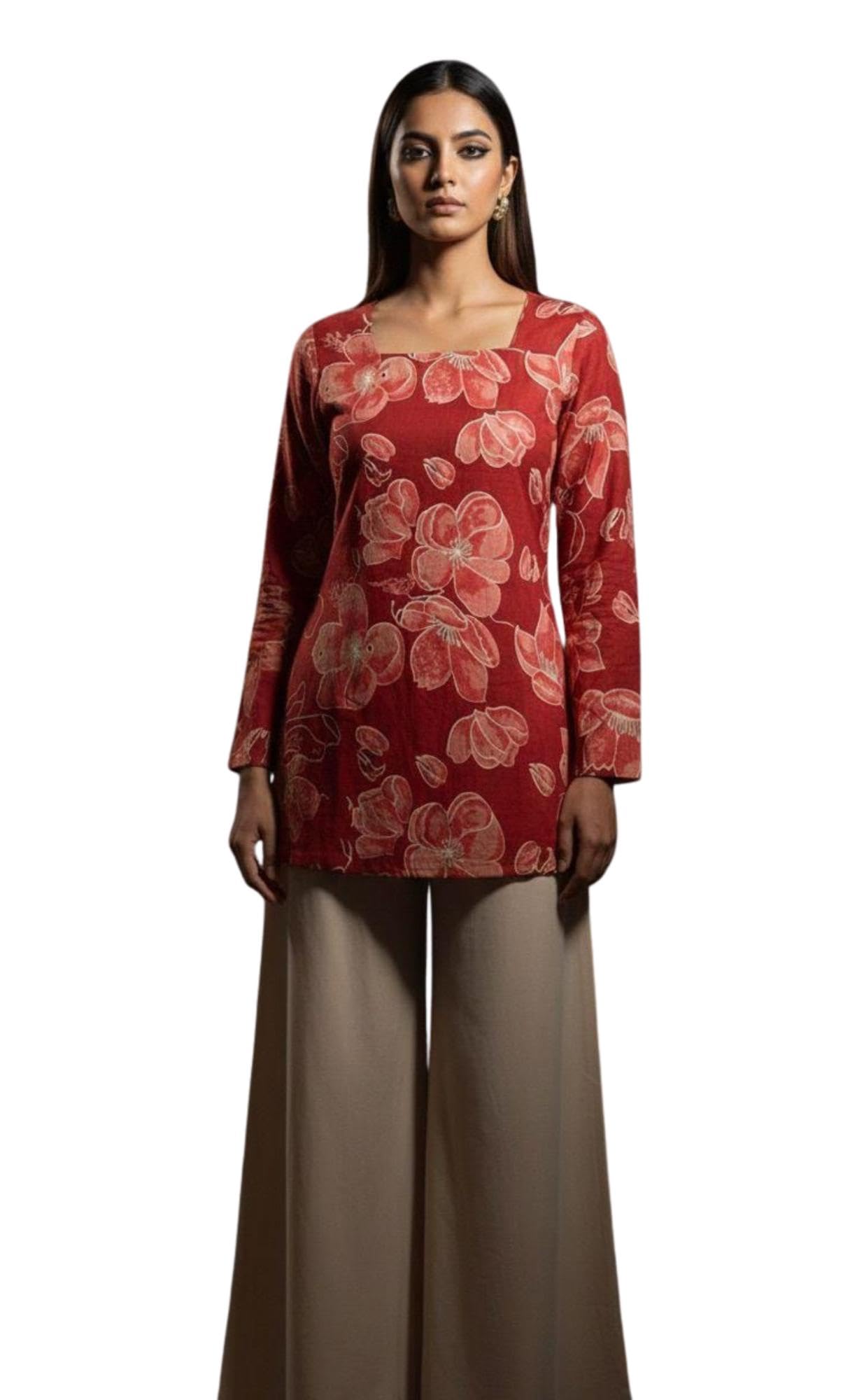 Women's Cambric Cotton�Square Neck and Full Sleeves Floral Print Tunic Top with Ethnic Style Breathable Soft Fabric Kurti for Women and Girls-image-32