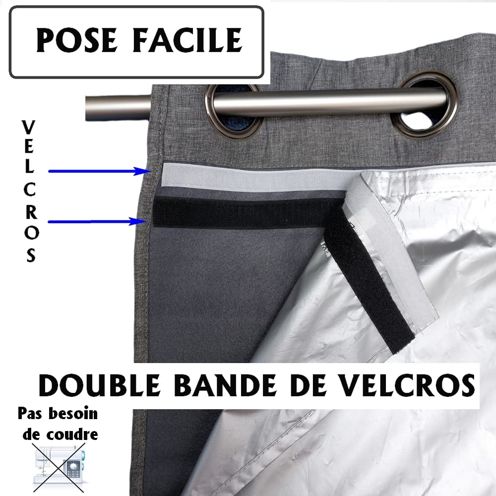 MadeInNature Doublure Thermique Argentée pour Rideau – Isolation Thermique Froid et Chaleur – Double Velcros pour Faciliter l’Installation – Largeur 135 x Hauteur 240 cm, Gris Alu