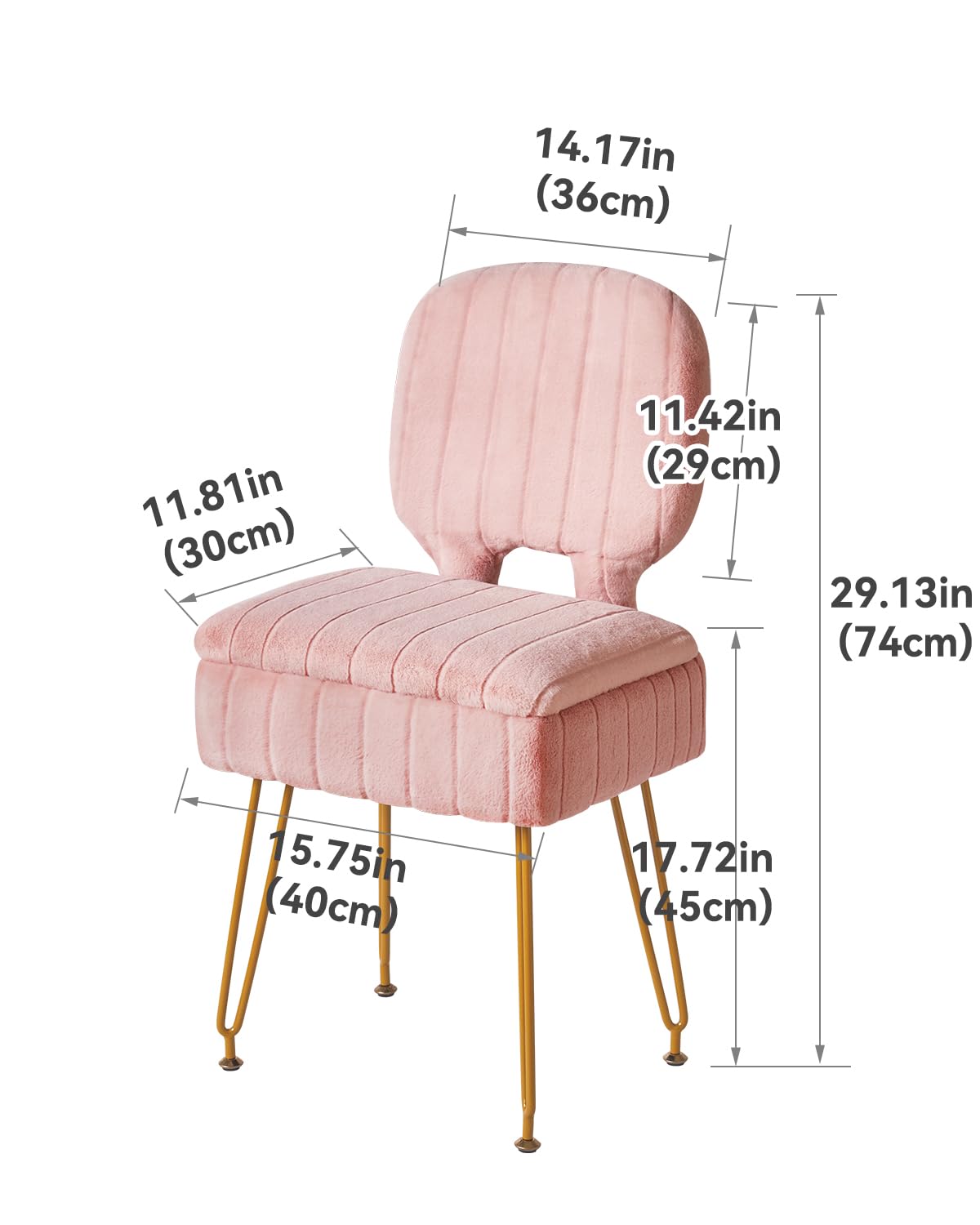 IBUYKE sedia da vanità rettangolare con stoccaggio, piccola sedia da trucco pieghevole, 42 * 31 * 72 cm, sgabello ottomano in velluto carino per il soggiorno, con piedi antiscivolo, rosa WBD030P