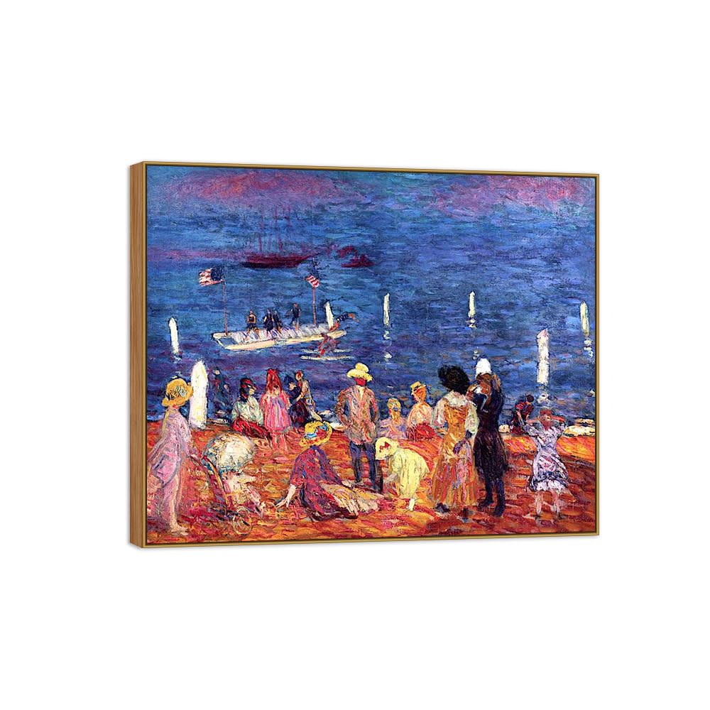 SDYSKKUG William Glackens Canvas Wall Art Prints for Living Room. Sea Shore 35x30cm Wood Frame