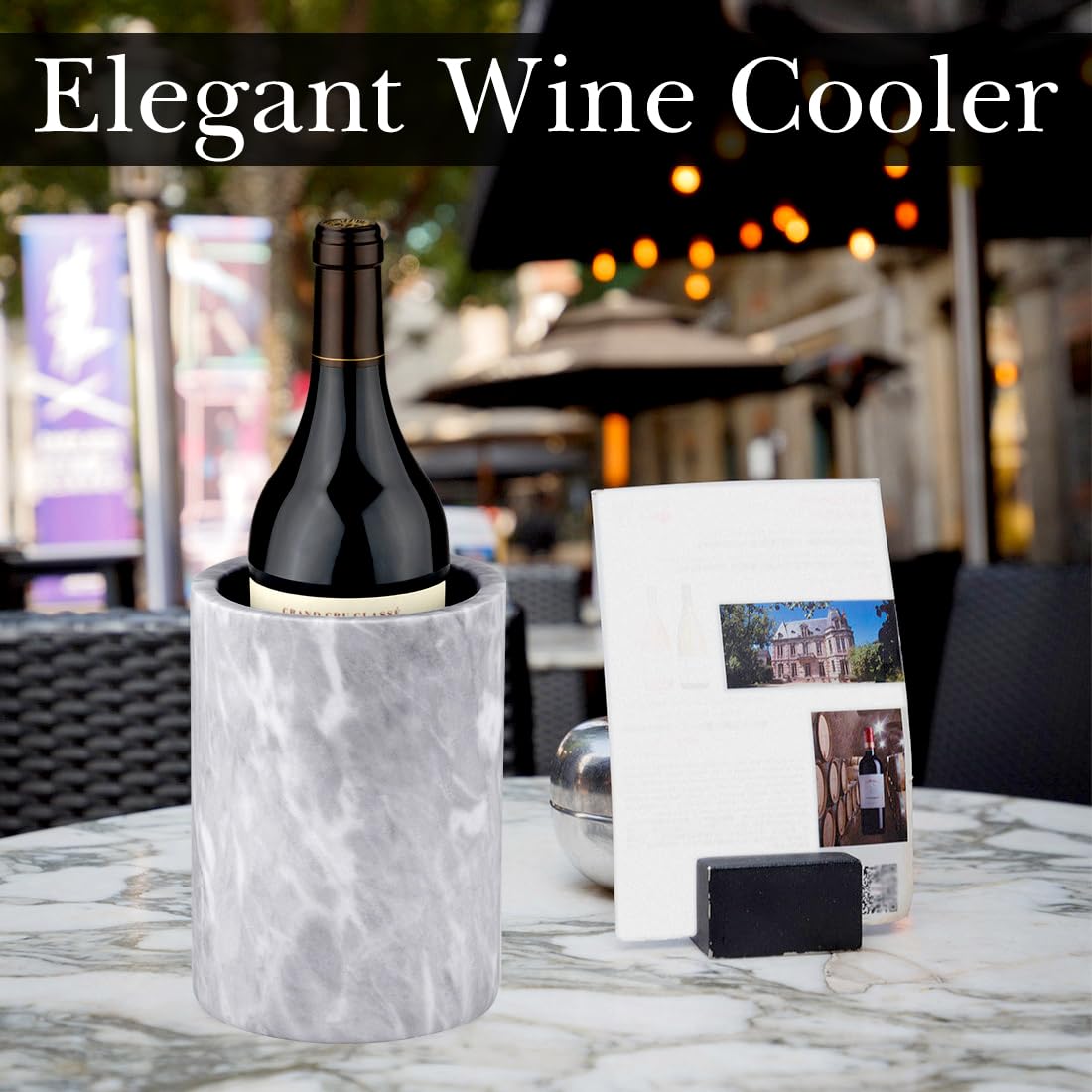 Enfriador de vino de mármol natural Linkidea, elegante cubo aislante para botellas de vino, regalo para entusiastas del vino, ideal para reuniones y eventos (blanco)