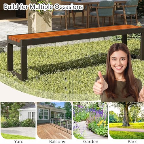 Banco de metal exterior anticorrosión con asiento de madera para jardín 8