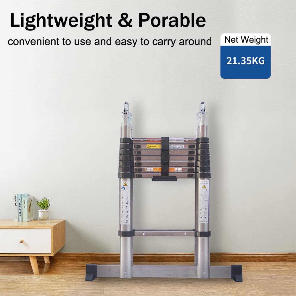 Échelle Télescopique 5M, A-Frame Escabeau Telescopique Pliant en Acier Inoxydable, 2 en 1 Multifonction Echelle Pliable Extensible, Charge Max 300 lbs, 2,5M + 2,5M