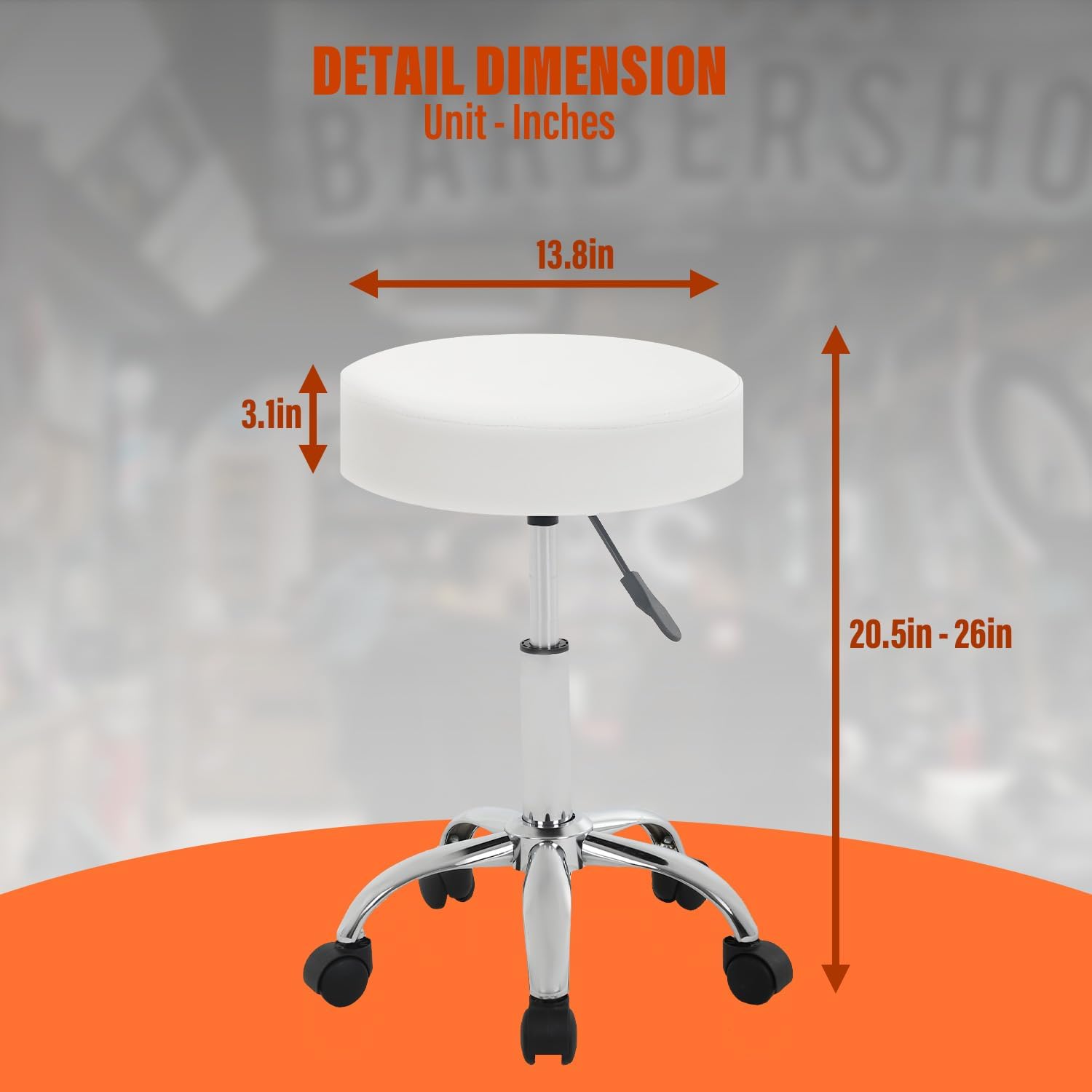 BestMassage,Round Rolling Swivel Stool with Wheels,Adjustable Hydraulic Spa Stool,PU Leather Seat Cushion Salon Stool for Salon Tattoo Parlor Massage Stool Chair,White