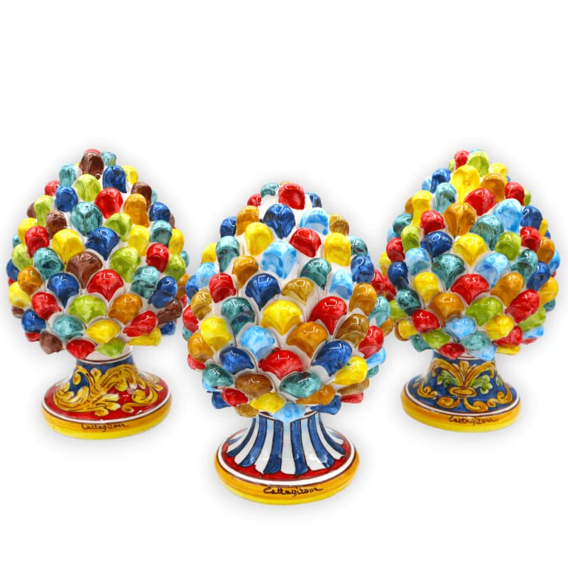 Pomme de pin Sicilienne en céramique de Caltagirone Arlequin fait main 20cm