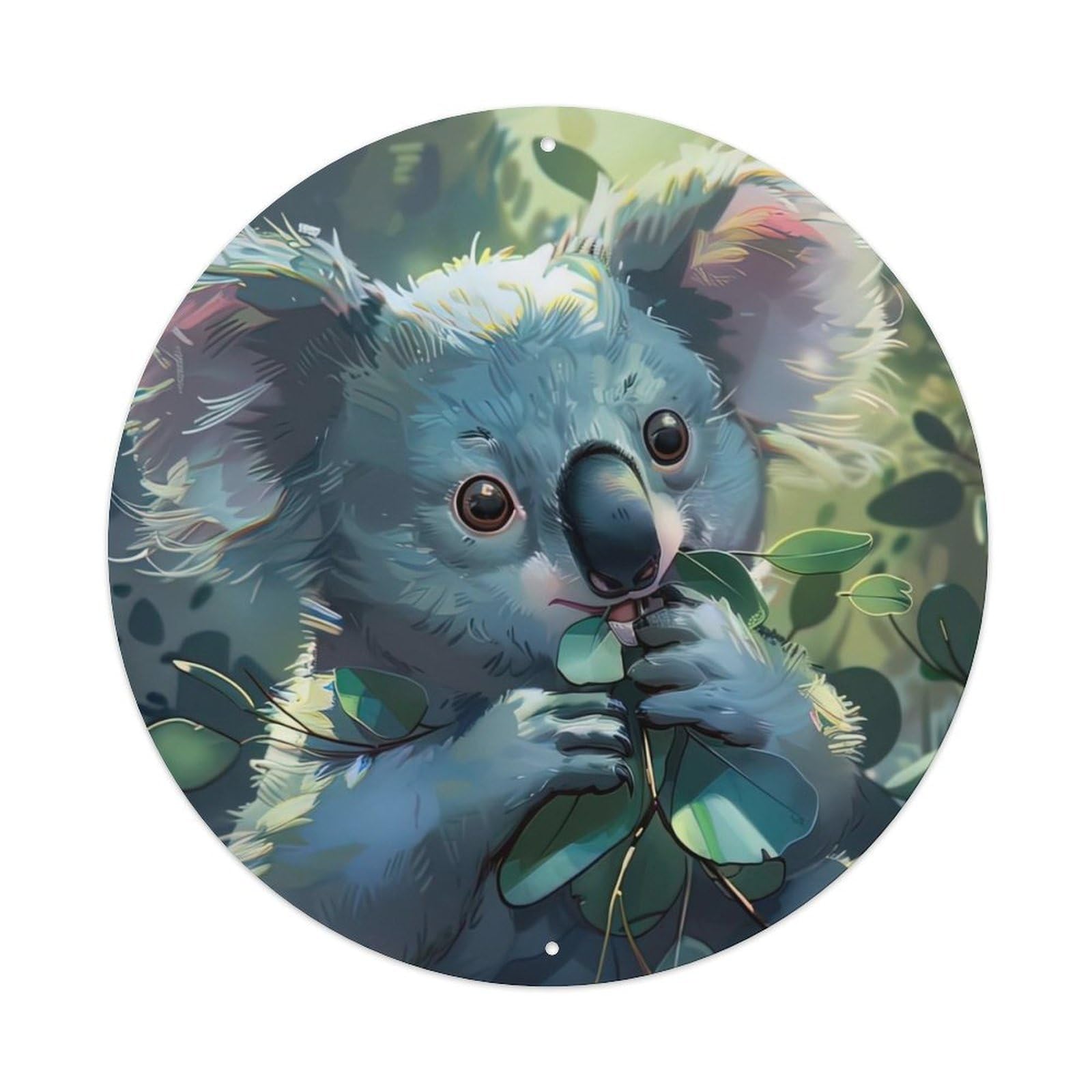 Animal Koala Bear Eating Eucalyptus Leaves in Sunlit Forest Vintage Metal Tin Sign Plaque Wall Decor for Cafe, Club Bar, Office, Garden Metal Poster 8x8Inch