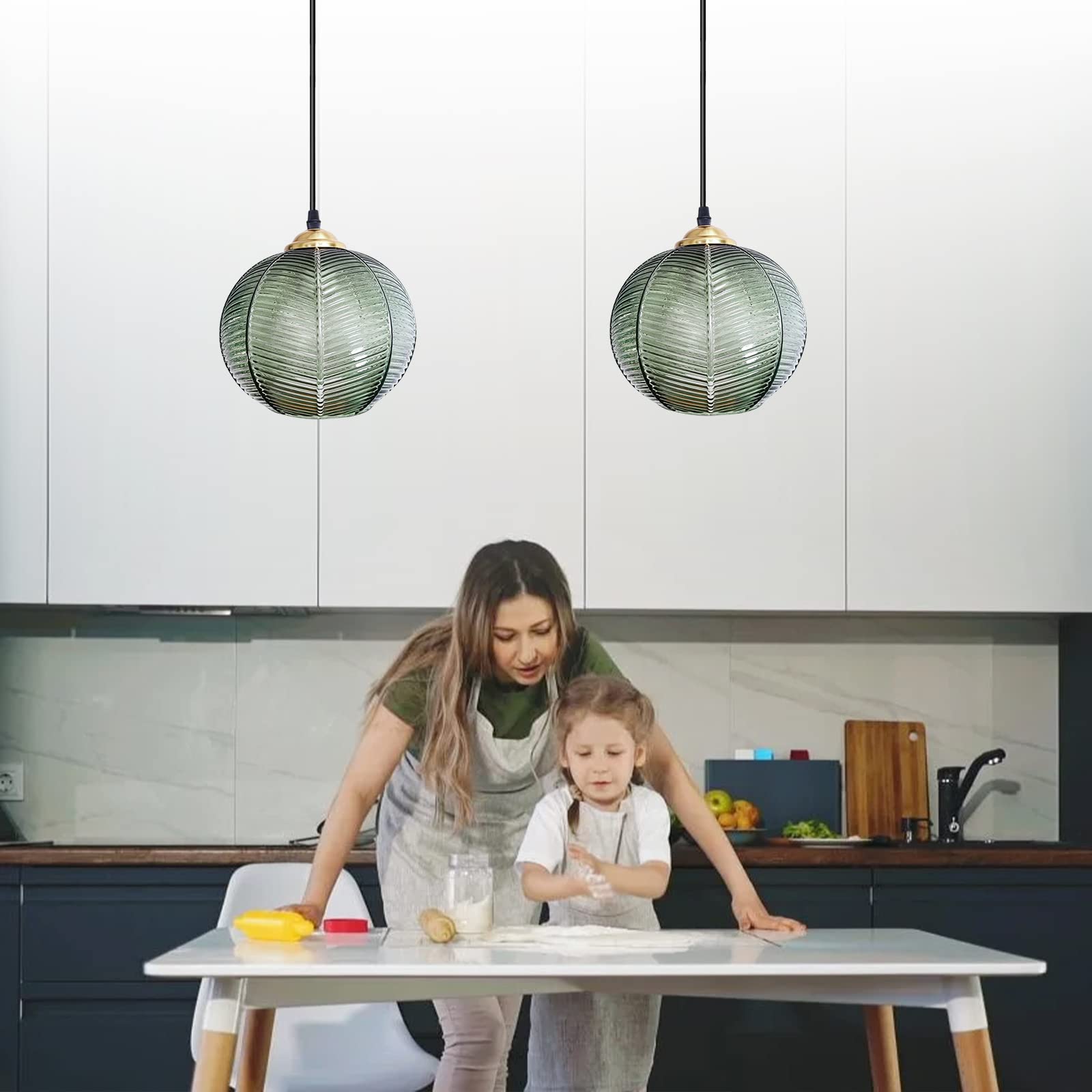 Lampada A Sospensione In Vetro Verde - Stile Vintage Per Cucina, Camera O Soggiorno, Con Lampadina LED