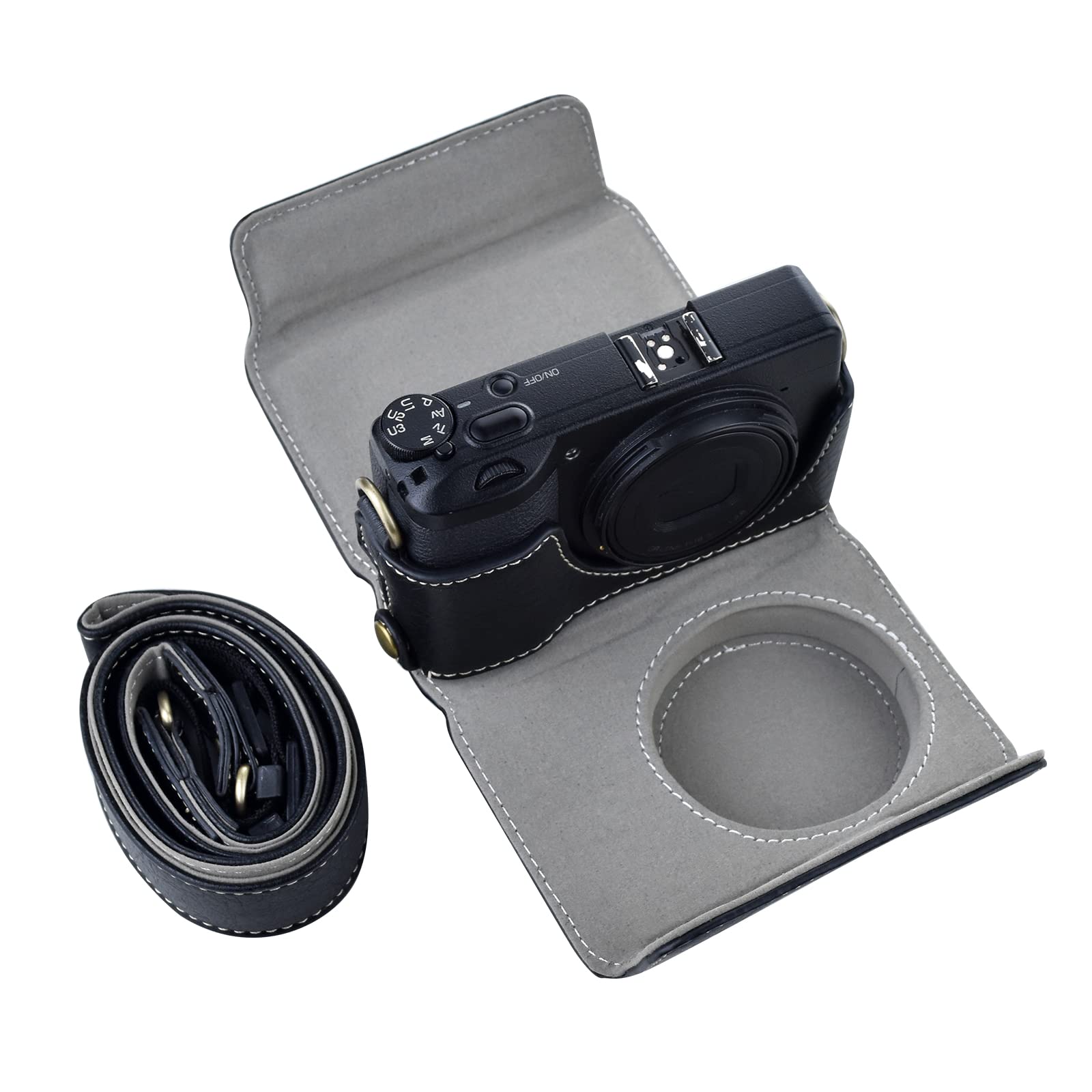 kinokooRicoh GR III / GR III X Case, Protective Case Compatible for Ricoh GR III/GR3 /GR III X Digital Camera- PU Leather Camera Case - Black, Black, Classic