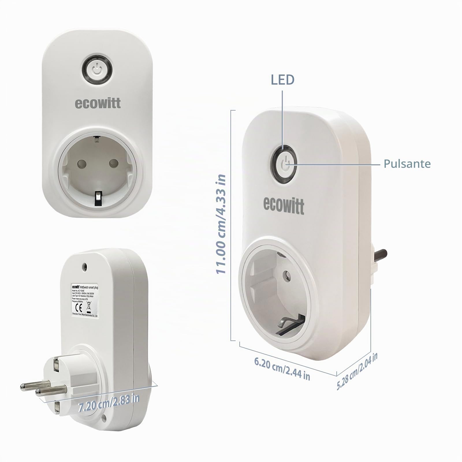 ECOWITT AC1100 WittSwitch Spina intelligente, presa WiFi intelligente, contatore di energia WiFi per la casa, gateway hub GW2000 richiesto, timer di alimentazione domestica, controllo ECOWITT App