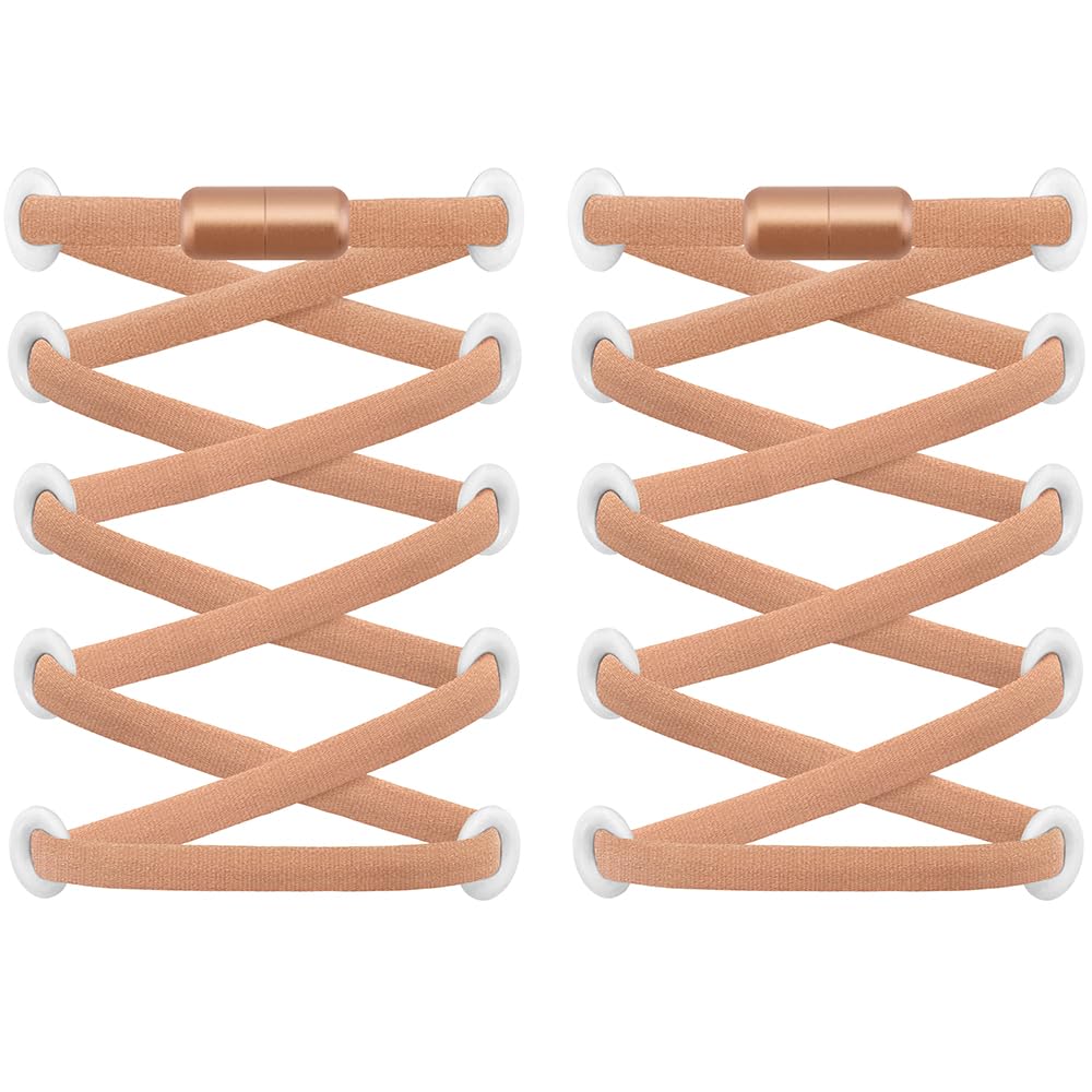 RJ-Sport 2 Paar Elastische Schnürsenkel mit Schnellverschluss - Schnellschnürsystem für Einzigartigen Komfort und Starken Halt - mit Metallkapseln ohne binden (Mocha Mousse)