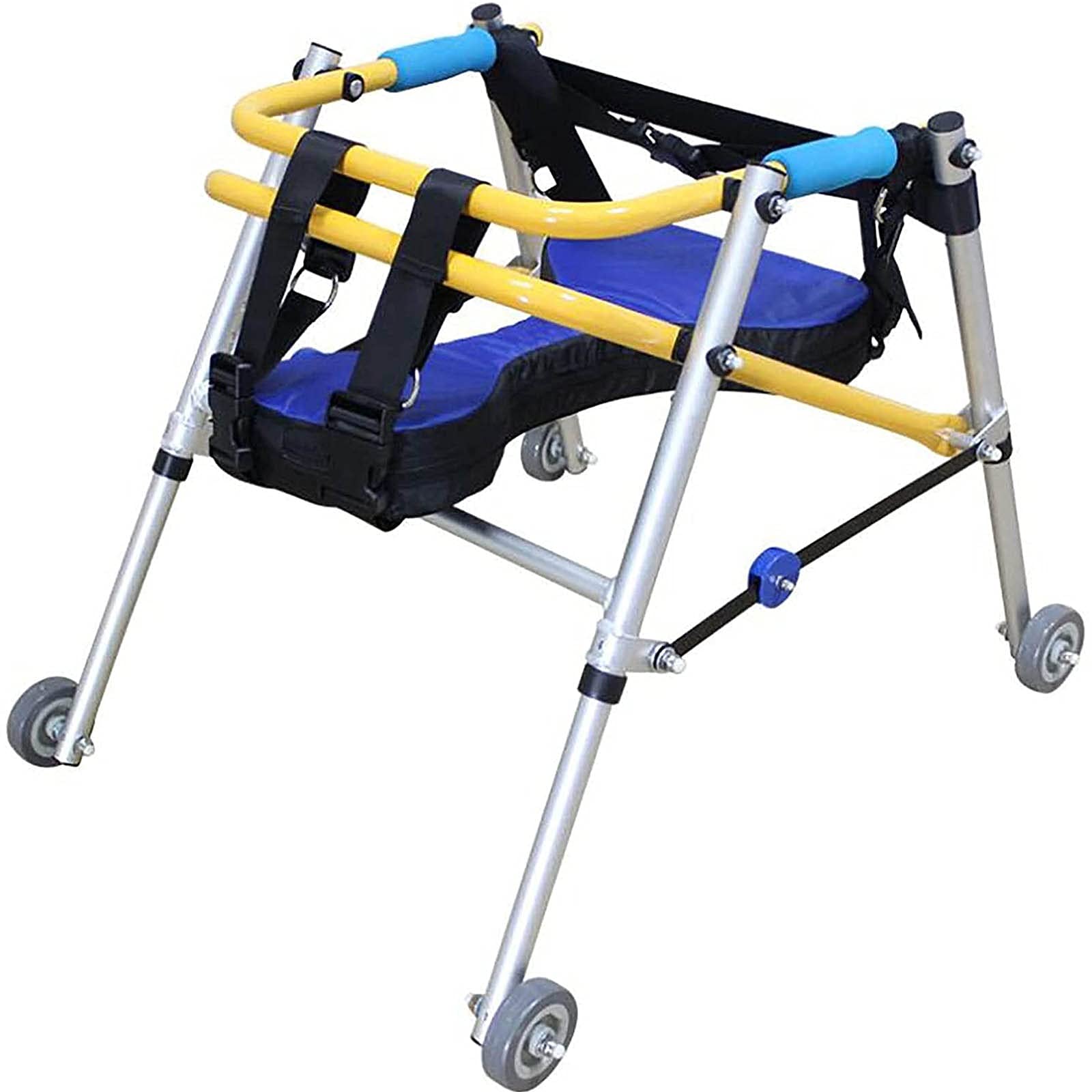 Andador para niños con parálisis cerebral, soporte de entrenamiento para rehabilitación de extremidades inferiores infantiles, pasamanos ajustables direccionales de 4 ruedas con cojín, B (51,561