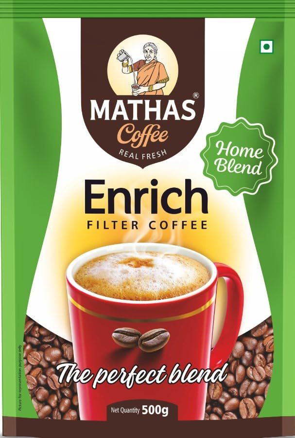 Mathas Enrich Coffee Powder | Leading Indian Filter Coffee | 70% Coffee 30% Chicory (Enrich, 500gm)
