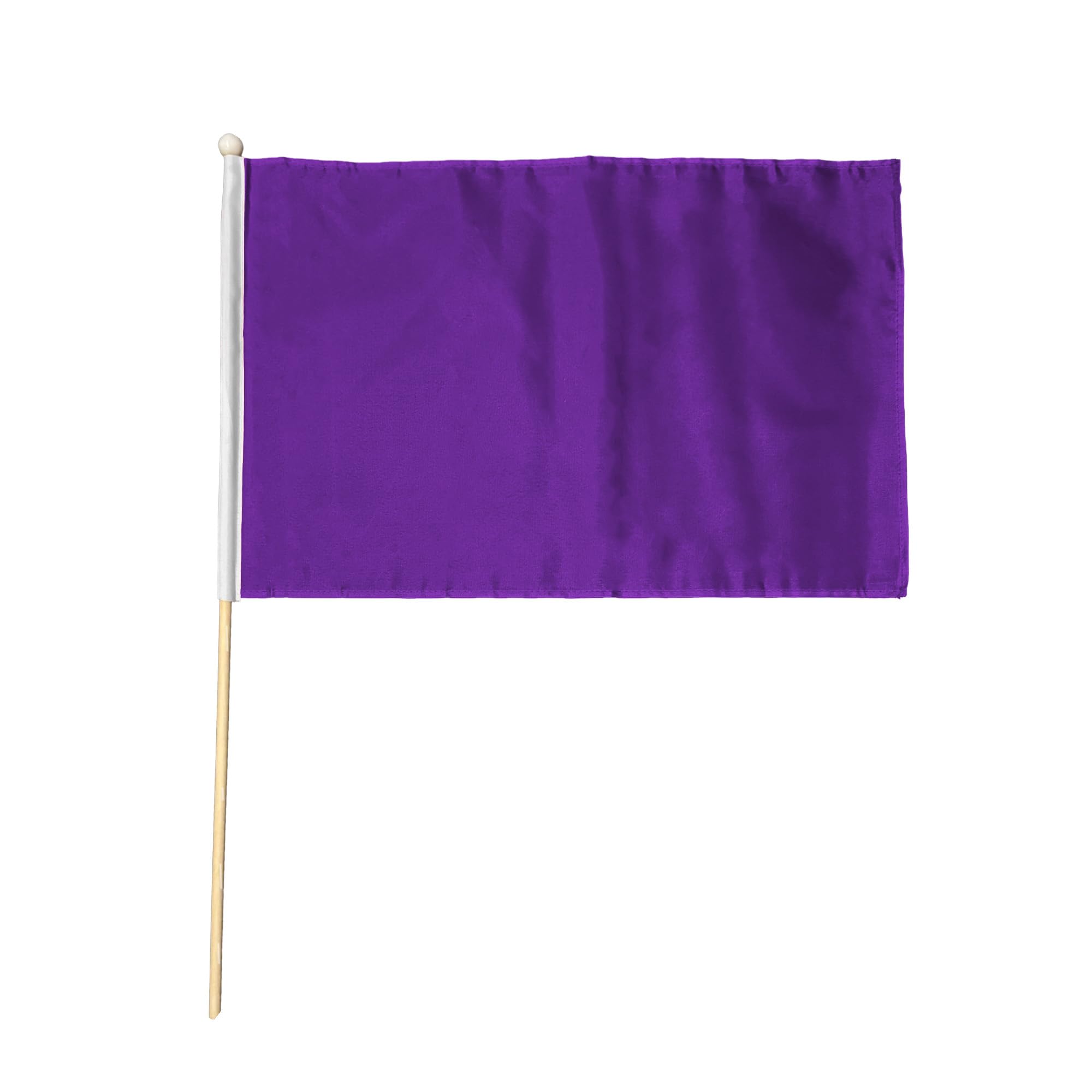 Flagtex Plain Purple Pack of 2 Hand Waving Flag (18x12 Inch Large) - Premium Wooden Stick Hand Flag Big Size Natural Wood Pole Solid Color Blank Flag Events Sports Parades
