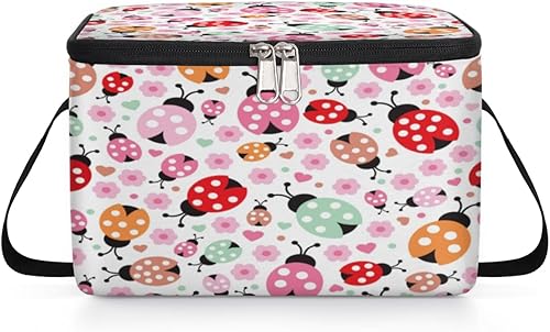 Miniatura 8 de QsirBC Bolsa de almuerzo aislada con diseño de mariquita colorida, para mujeres, reutilizable, bolsa cuadrada de comida para adultos y hombres,