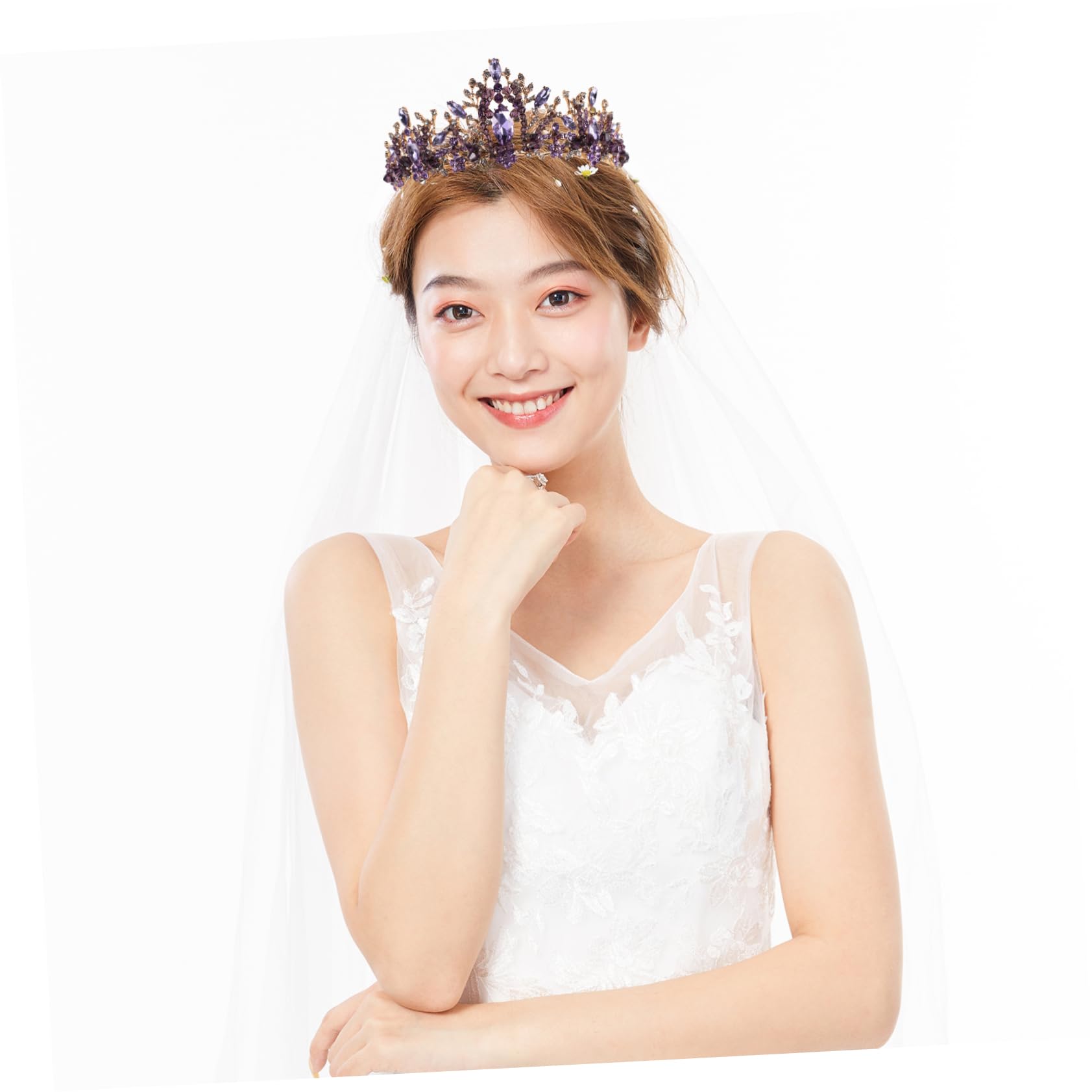 Tiaras de Cristal Violeta para Novia Tocado de Boda Accesorio de Decoración Cabello de Mujer Adecuado para Fiesta Graduación o Cumpleaños