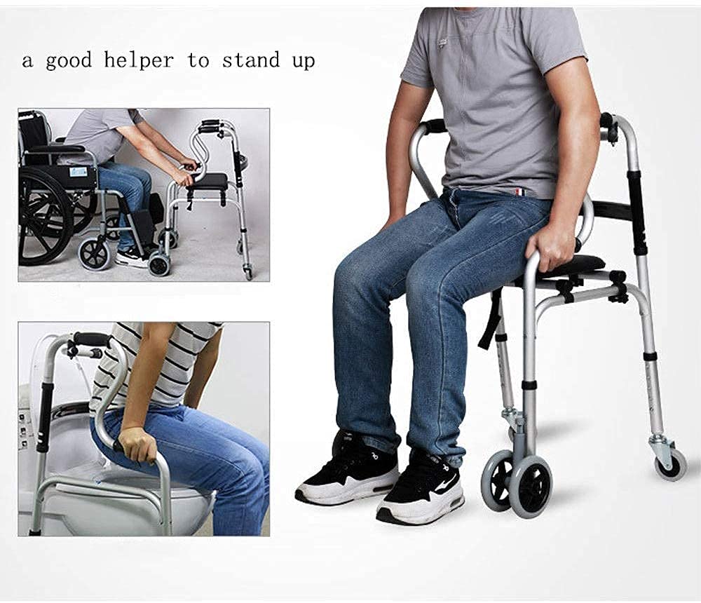 Chodziki dla seniorów Chodzik Wózek inwalidzki Aluminiowy chodzik Trening rehabilitacyjny Chodzik Składany jednym przyciskiem, Przenośna pamięć masowa, z siedziskiem Ai The New