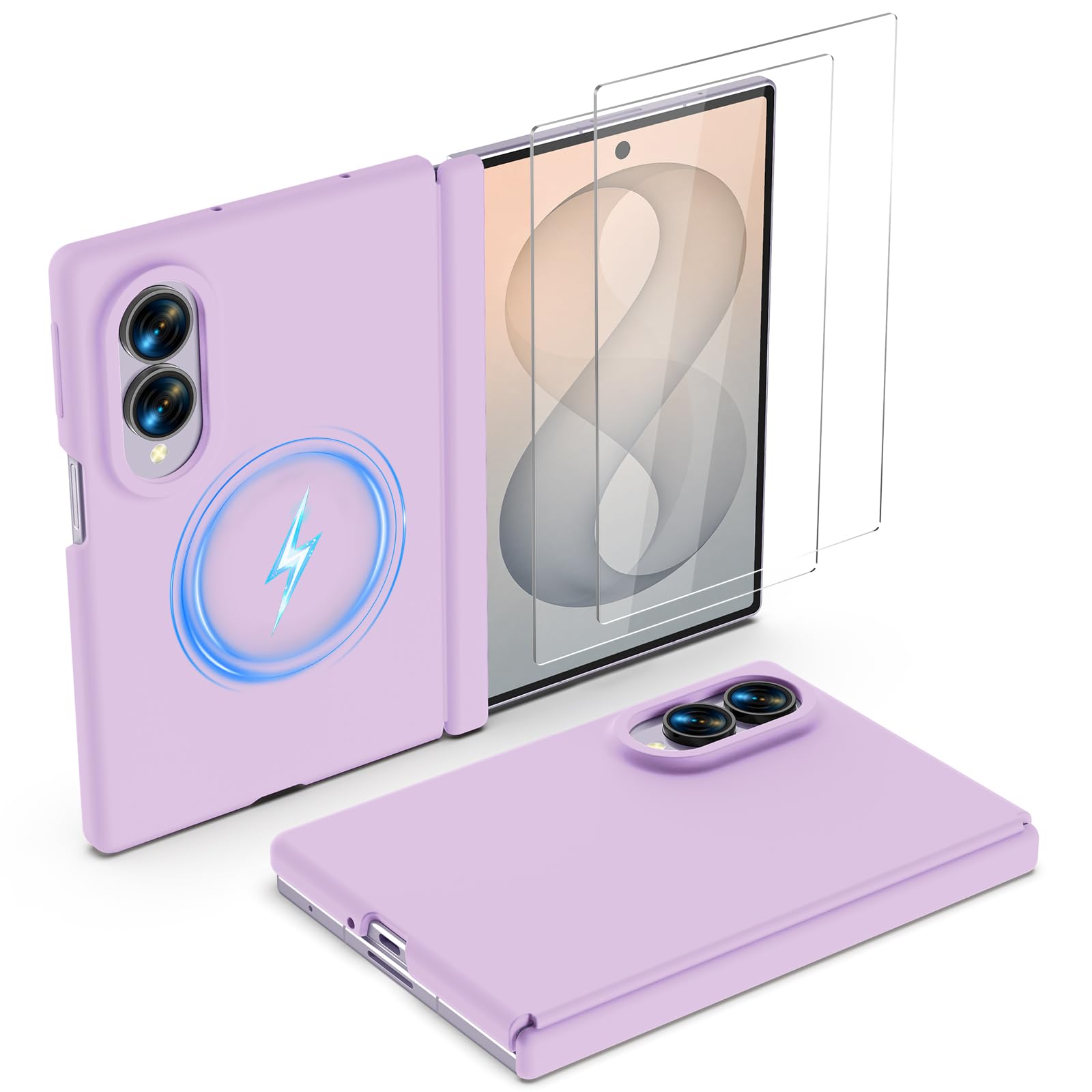 GOODVISH Custodia per Samsung Z Fold8 con 2 pellicole protettive, viola | Custodia magnetica 3 in 1 per Galaxy Z Fold8 Wide, custodia protettiva per fotocamera, fodera in morbida microfibra, antiurto