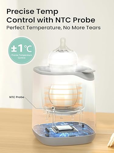 Miniatura 8 de GROWNSY Calentador de biberones rápido 2025 para leche materna y fórmula, control inteligente de temperatura, con temporizador, deshielo, calentador