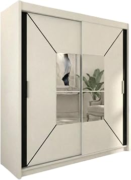 INTERWOOD Sliding Door Wardrobe with Sleek Matt Finish   Modern 2 Door Mirrored Wardrobe with Hanging Rail, Adjustable Shelves & Chrome Handles for Bedroom Furniture 203cmwhite