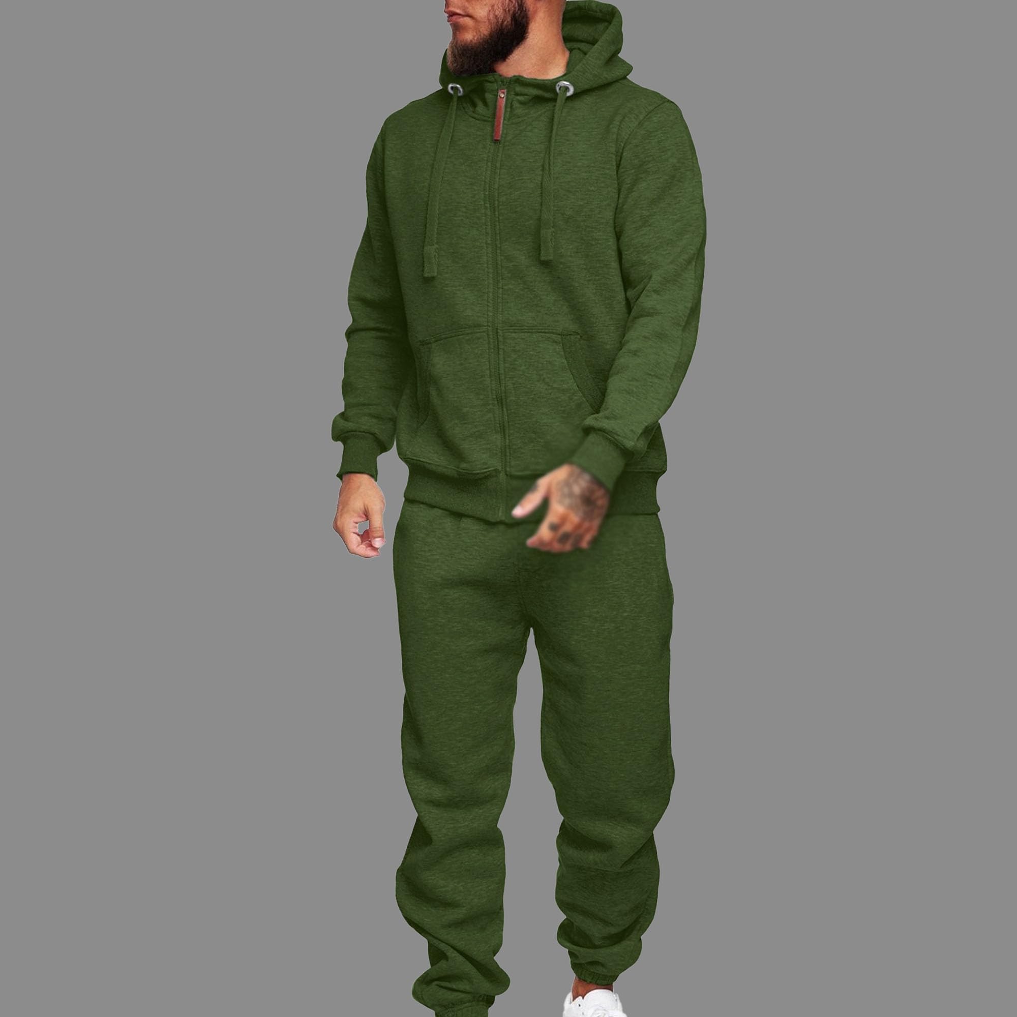 Męska bluza z kapturem na zamek błyskawiczny slim fit sportowy zestaw