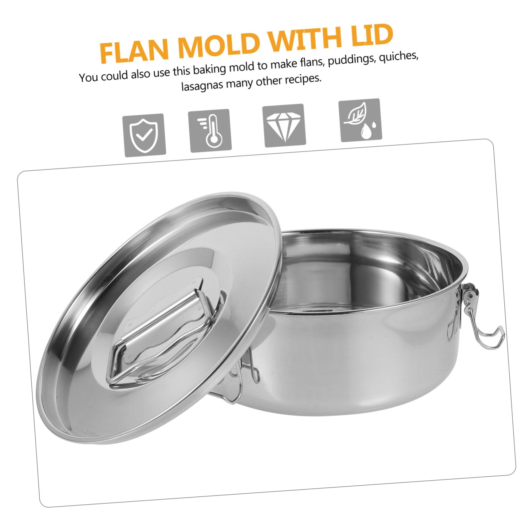 Molde para Hornear Flan de Acero Inoxidable con Tapa, Fácil de Usar Mango, Adecuado para Cocinar Lasagnas y Batatas al Vapor