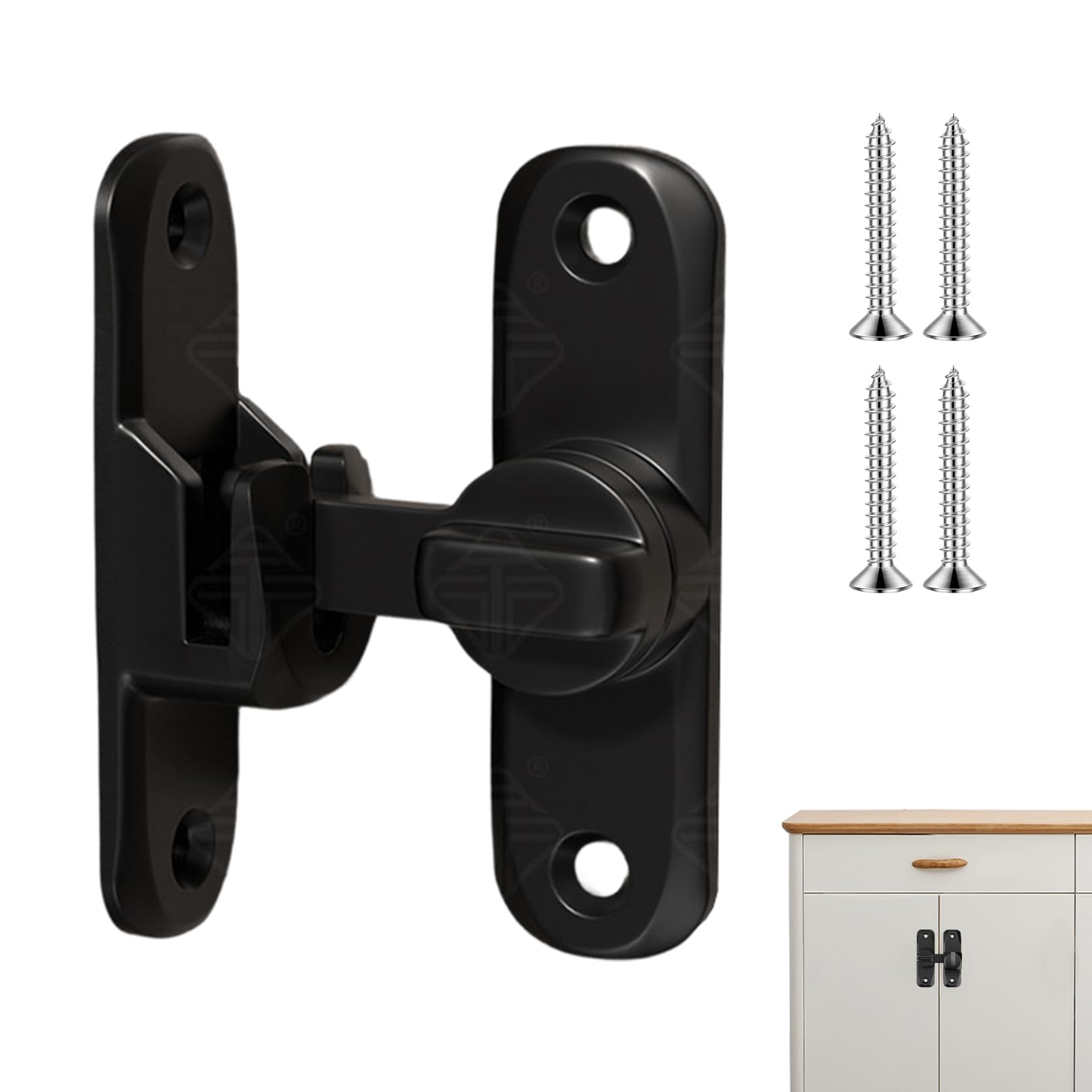 Sliding Door Lock, 90/180 Degree Sliding Door Latch Locks Gate Latch, Aluminium Alloy Door Lock for 90/180 Degree Installation, Supplied with 4 Screws, for Barns, Windows, Bathrooms and More(Black)