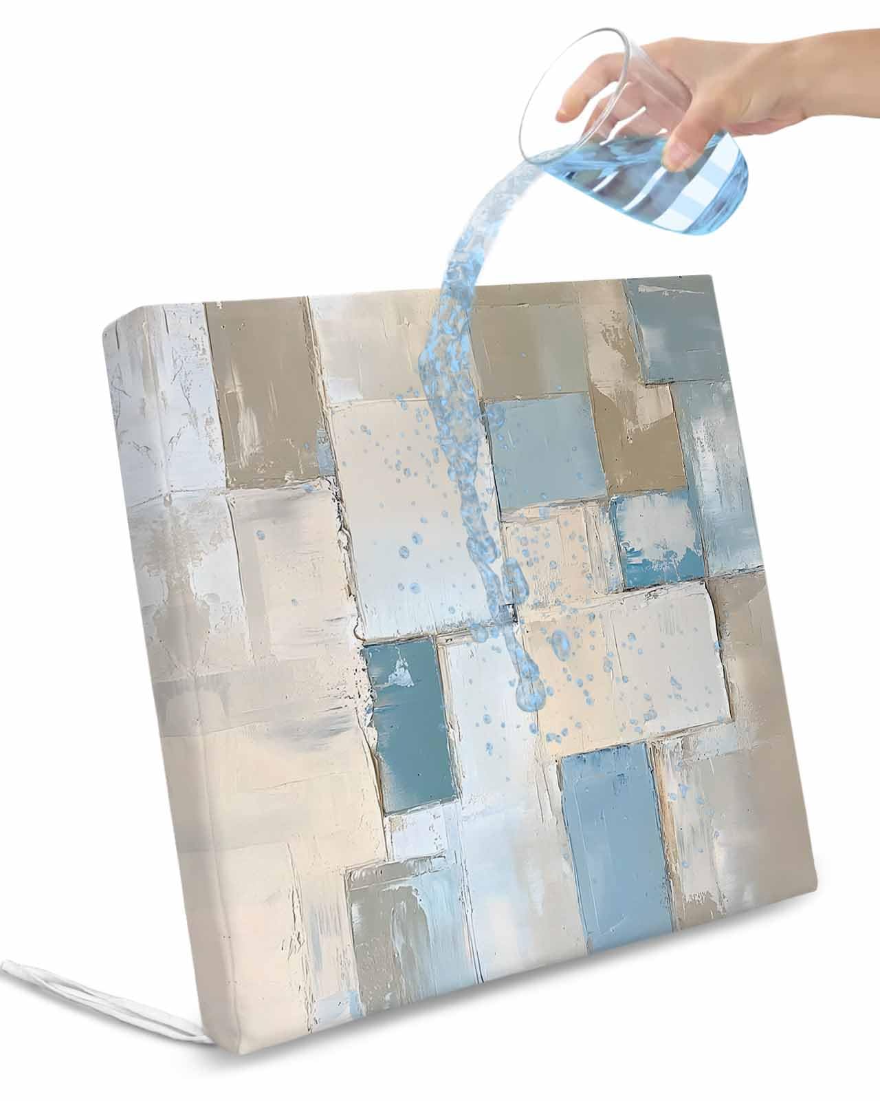 2 Pack Vintage Waterproof Cushion Covers with Ties, Outdoor Patio Chaise Lounge Chair Seat Cushion Slip Covers Replacement(Only Cover) Modern Blue Brown Geometric Color Blocks 20