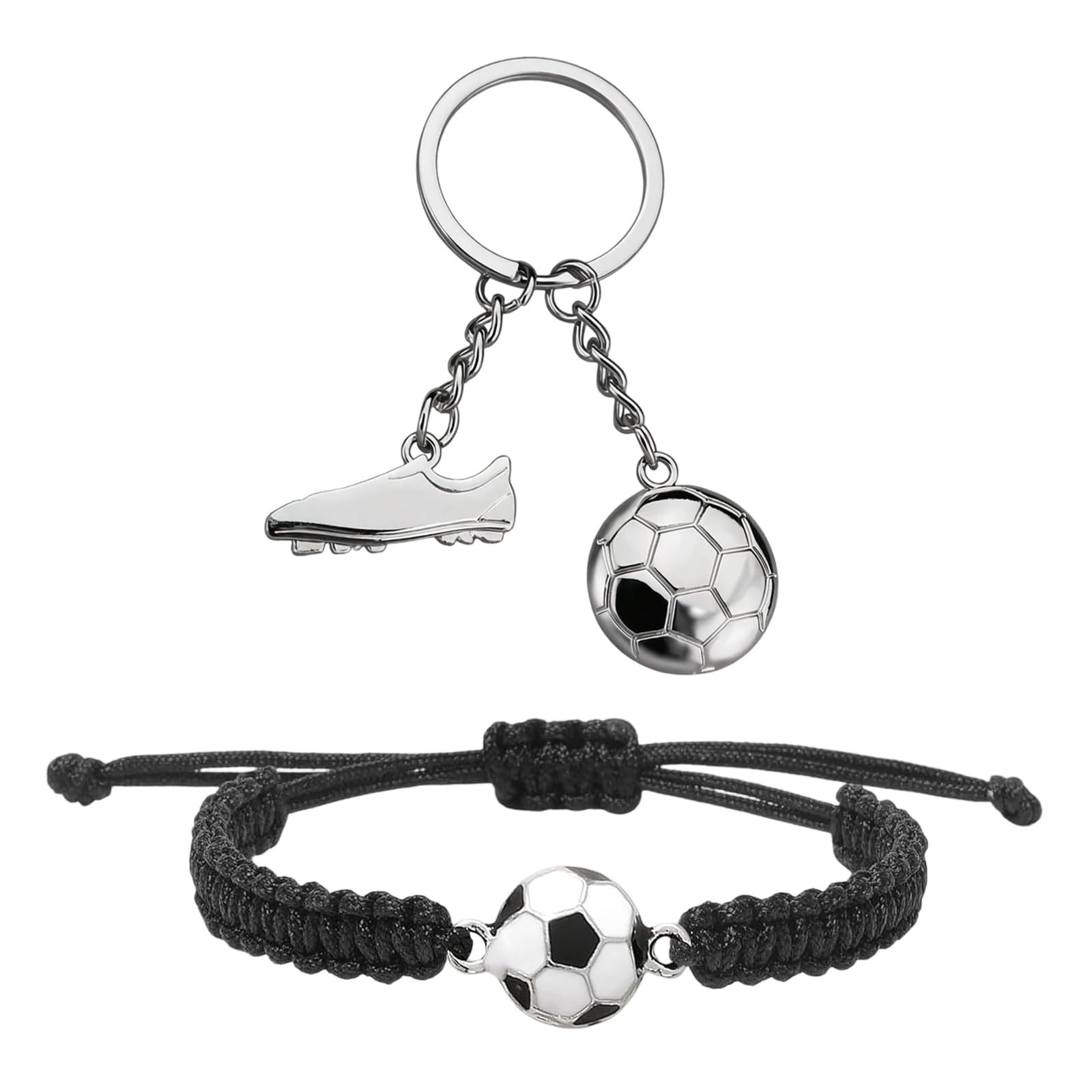 Set Pulsera de Fútbol Trenzada + Llavero de Botín Metálico, Regalo para Aficionados