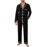 Mens Ultra Soft Pajama Set, Stretch Long Sleeve Lounge Pjs Button-Down Lightweight & Cozy Sleepwear
