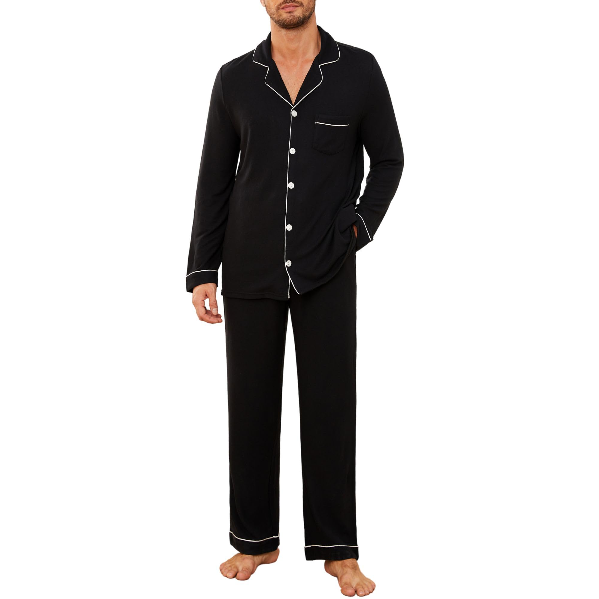 Mens Ultra Soft Pajama Set, Stretch Long Sleeve Lounge Pjs Button-Down Lightweight & Cozy Sleepwear-image-13