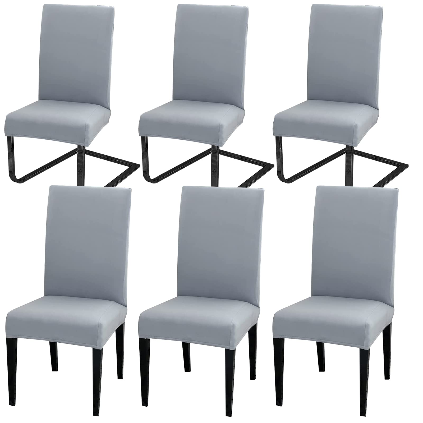 MOLVCE Stuhlhussen 6er Set Stuhlbezug Universal bi-Elastic Hussen für Stühle Moderne Stretch Stuhlhussen Stuhl Abdeckung Abnehmbare Waschbar für Esszimmer, Hotel, Bankett, Partys Deko, Hellgrau