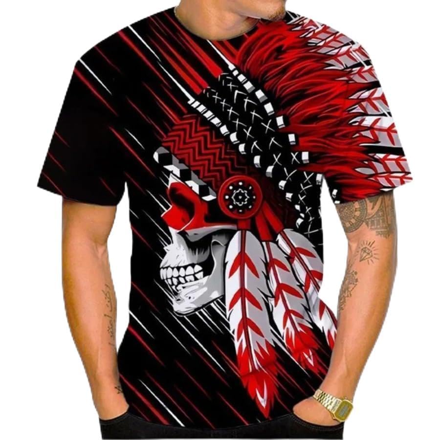 Men's/Women's Skull Indian Chief 3D Printed T Shirt Fashion Native American Short Sleeve Casual Personality Tee