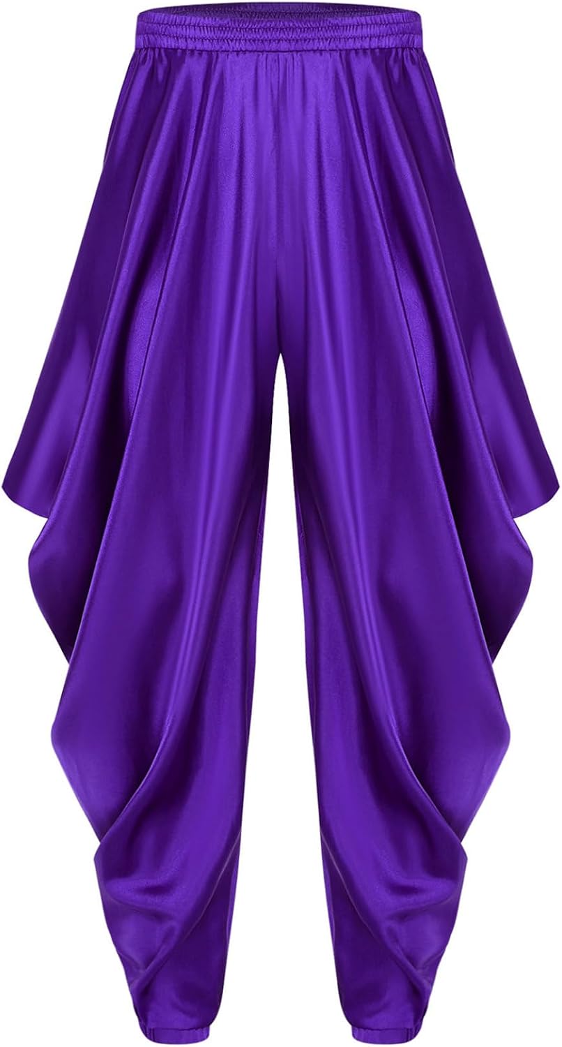 Men's Shiny Loose Fit Hippie Harem Pants Elastic Waist Hip Hop Casual Yoga Trousers