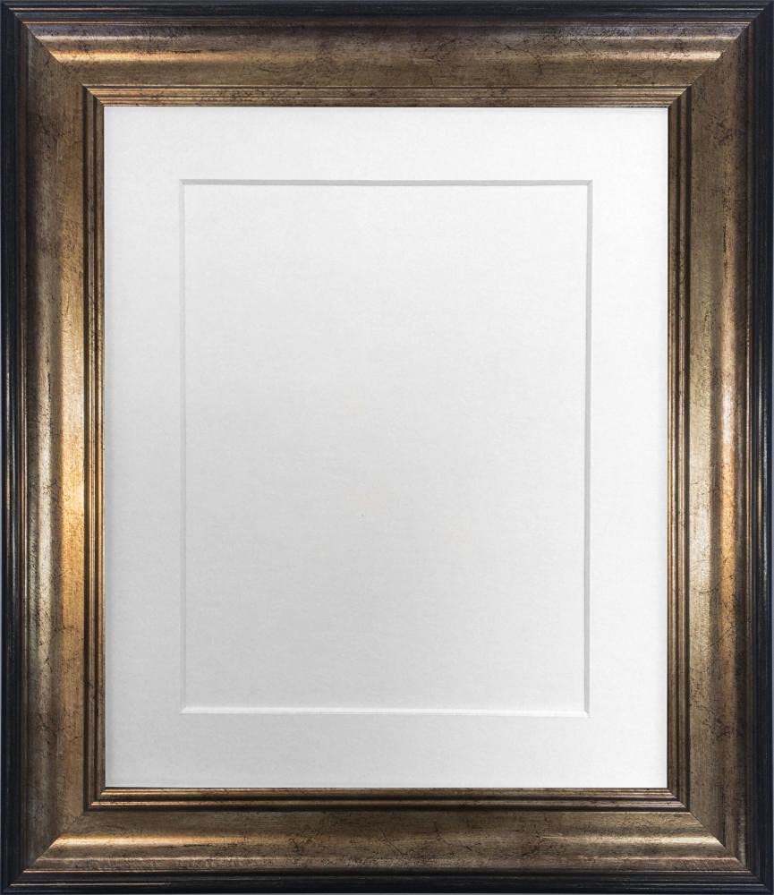 FRAMES BY POST Scandi Black & Gold Picture Photo Frame with White Mount A2 Image Size A3