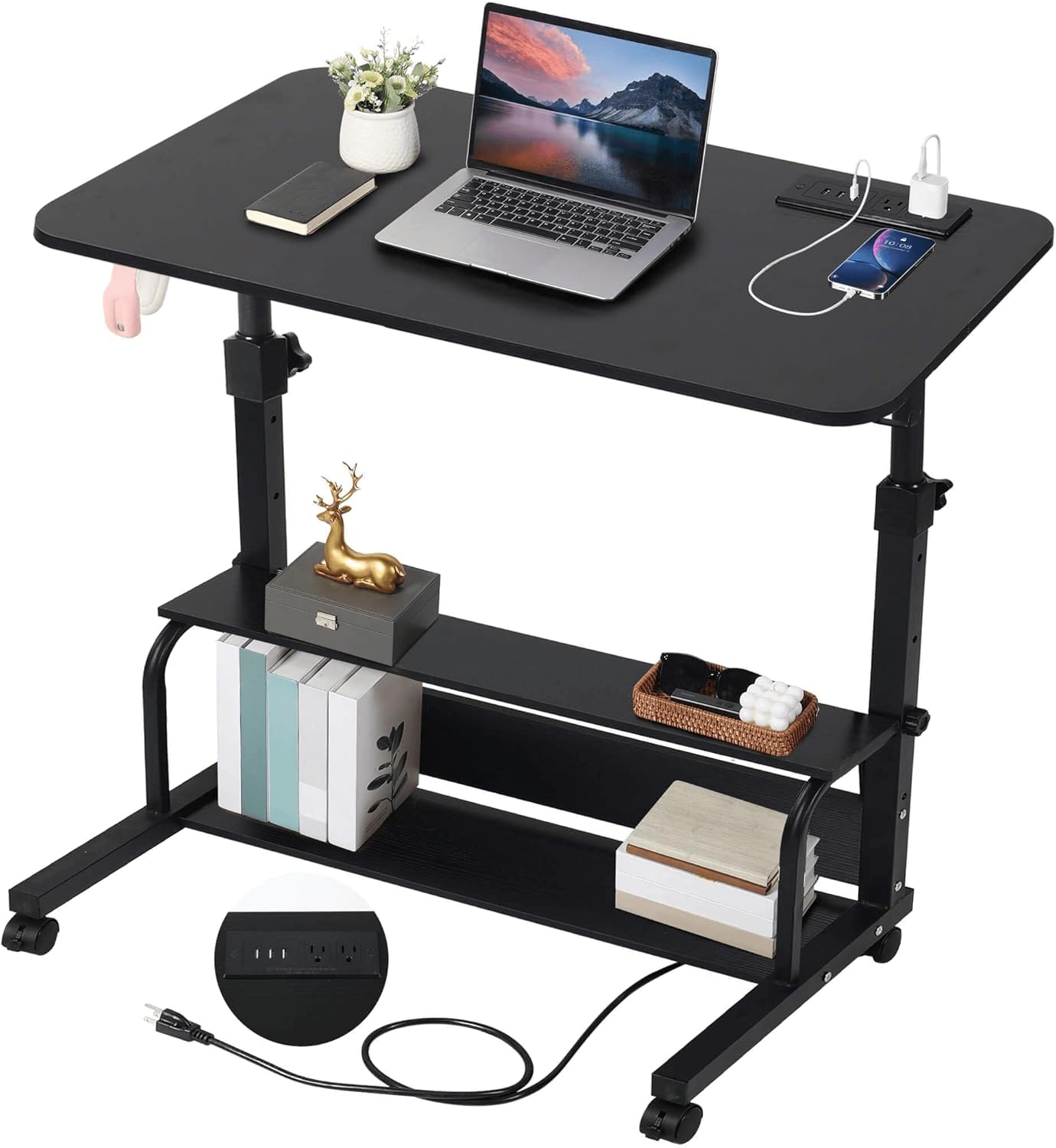 Standing Desk for Bedroom,Small Space,Office Desk Adjustable,Stand Up Laptop,Portable Rolling Desk 31.5 Inch Black C