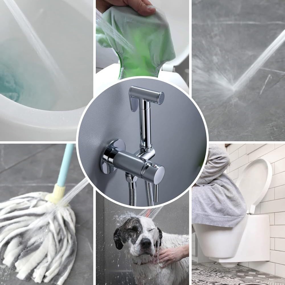 Sistema di spruzzatura bidet in rame resistente, doccia portatile con acqua calda e fredda con flusso regolabile, design nascosto per rinnovamento moderno del bagno (D)