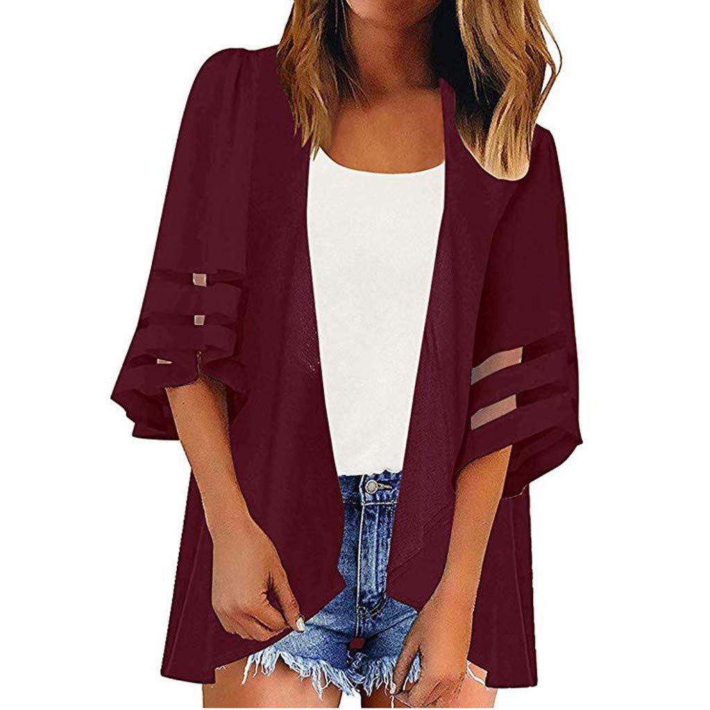 LZPCarra Kimono corto de gasa - Poncho de verano para mujer, ligero, suelto, cárdigan boho, kimono, cárdigan, cárdigan, cárdigan, informal, blusa de cubierta, poncho de playa, poncho de playa, poncho elegante,