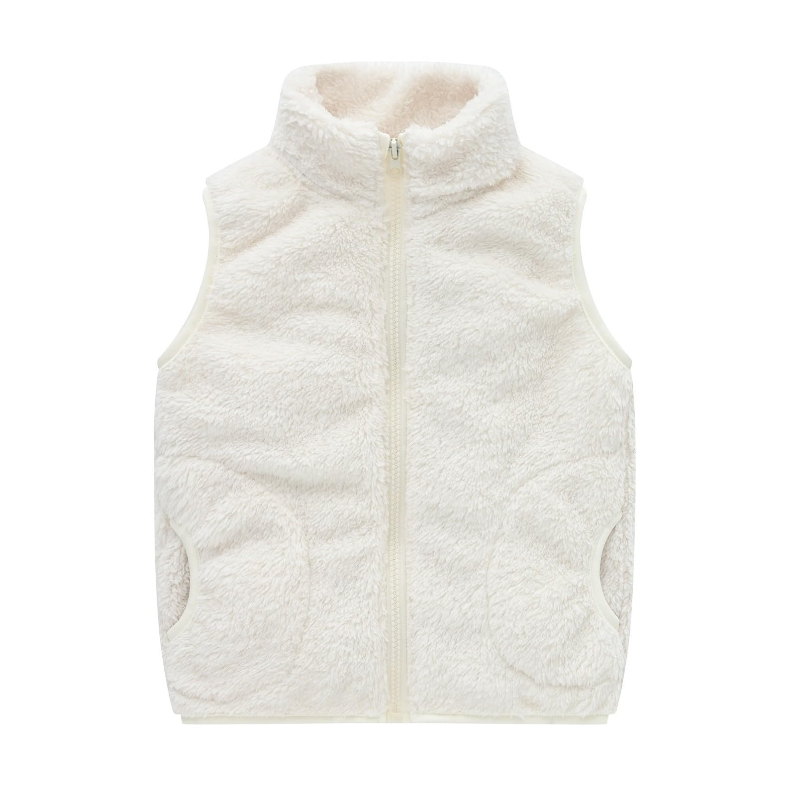 RNTOP Toddler Girls Boys Solid Color Fleece Vest Sleeveless Zipper Jacket Undershirt Fall Winter Warm (White, 5-6 Years)