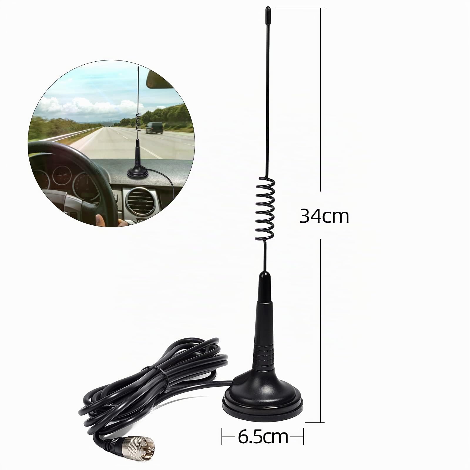 UAYESOK Antenne radio CB 27 MHz pour voiture, camion, président, Midland, Cobra, Uniden Anytone - 34,8 cm - Base magnétique robuste avec câble coaxial RG-58U 4 m PL-259