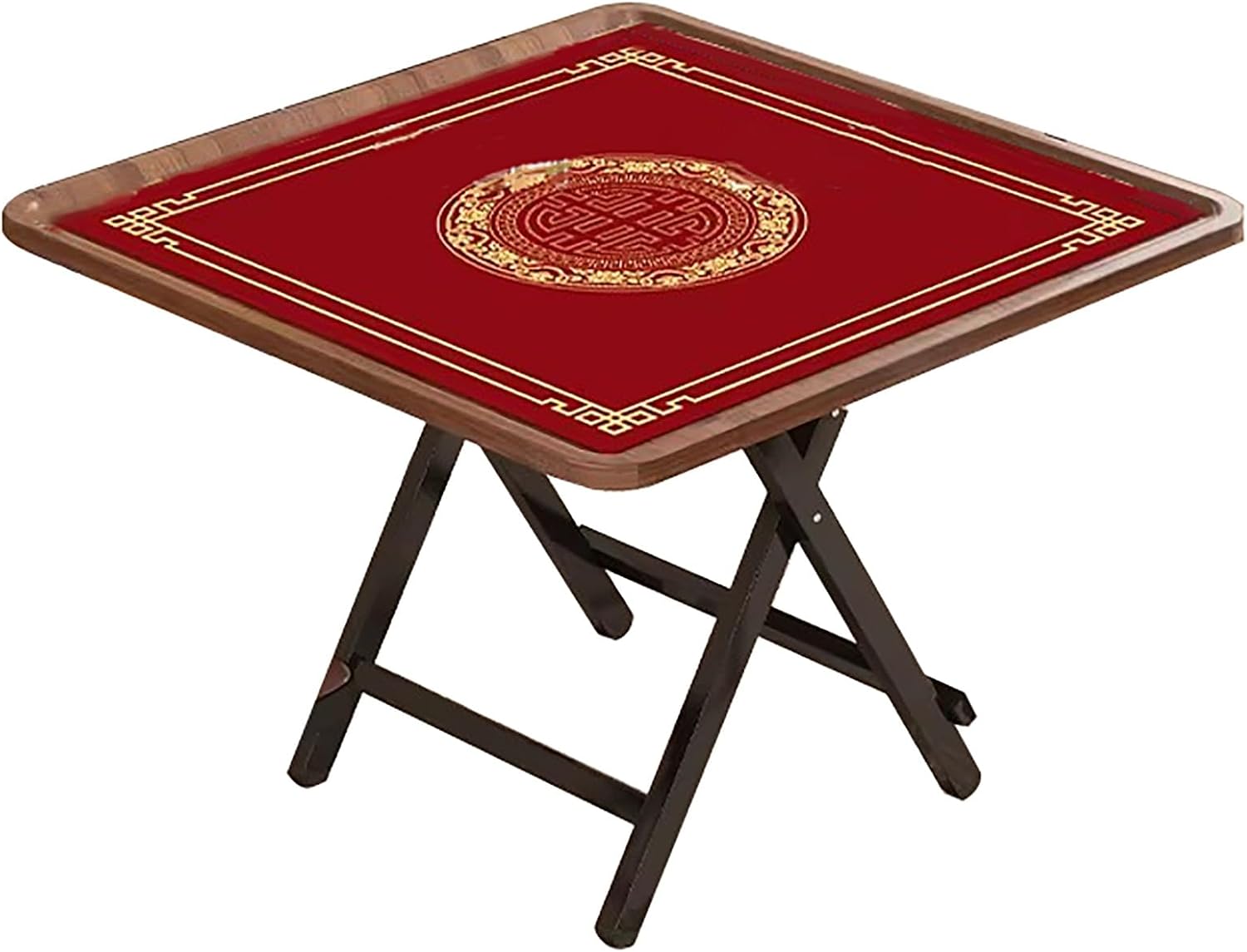 Square Folding Game Table, Portable Mahjong Table & Card Tables, Anti-Slip Chess Playing Surface, Lightweight Collapsible for Home, Parties(Brown)