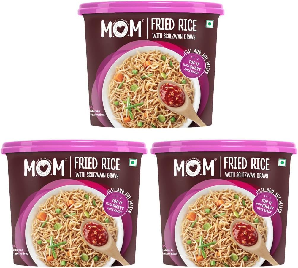 MOM - Meal of the Moment, Fried Rice with Schezwan Gravy, Ready to Eat Instant Food No Added Preservatives, 145 gm, Pack of 3