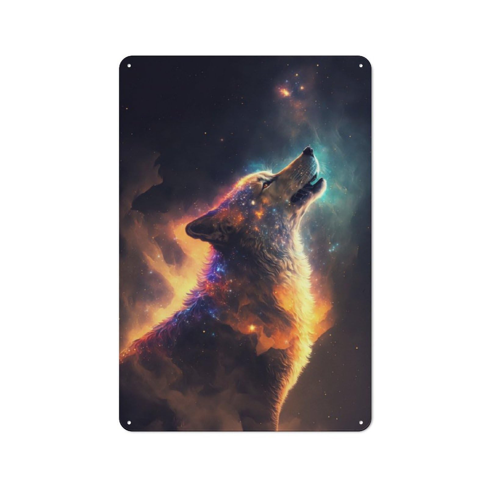 Junmoney Lone Wolf In Space Metal Wall Sign 30X20cm, Rustic Decor For Hallway Wall, For Metal Sign Collectors, For Garage And Workshop Walls