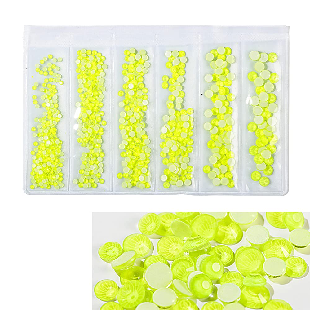 1080pcs Mix SS4-SS16 Neon Yellow Color Flatback Decoration Rhinestone Round Crystal Strass Fluorescent Rhinestones Luminous Non Hotfix Neon Rhinestone Noctilucent Electric Nail Art Decorations (Lemon)