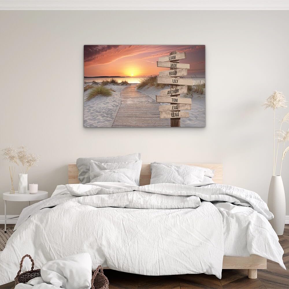 Générique Genérico Lienzo Personalizado con Marco de Madera Nombre Familia Puesta de Sol (60 x 40 cm)
