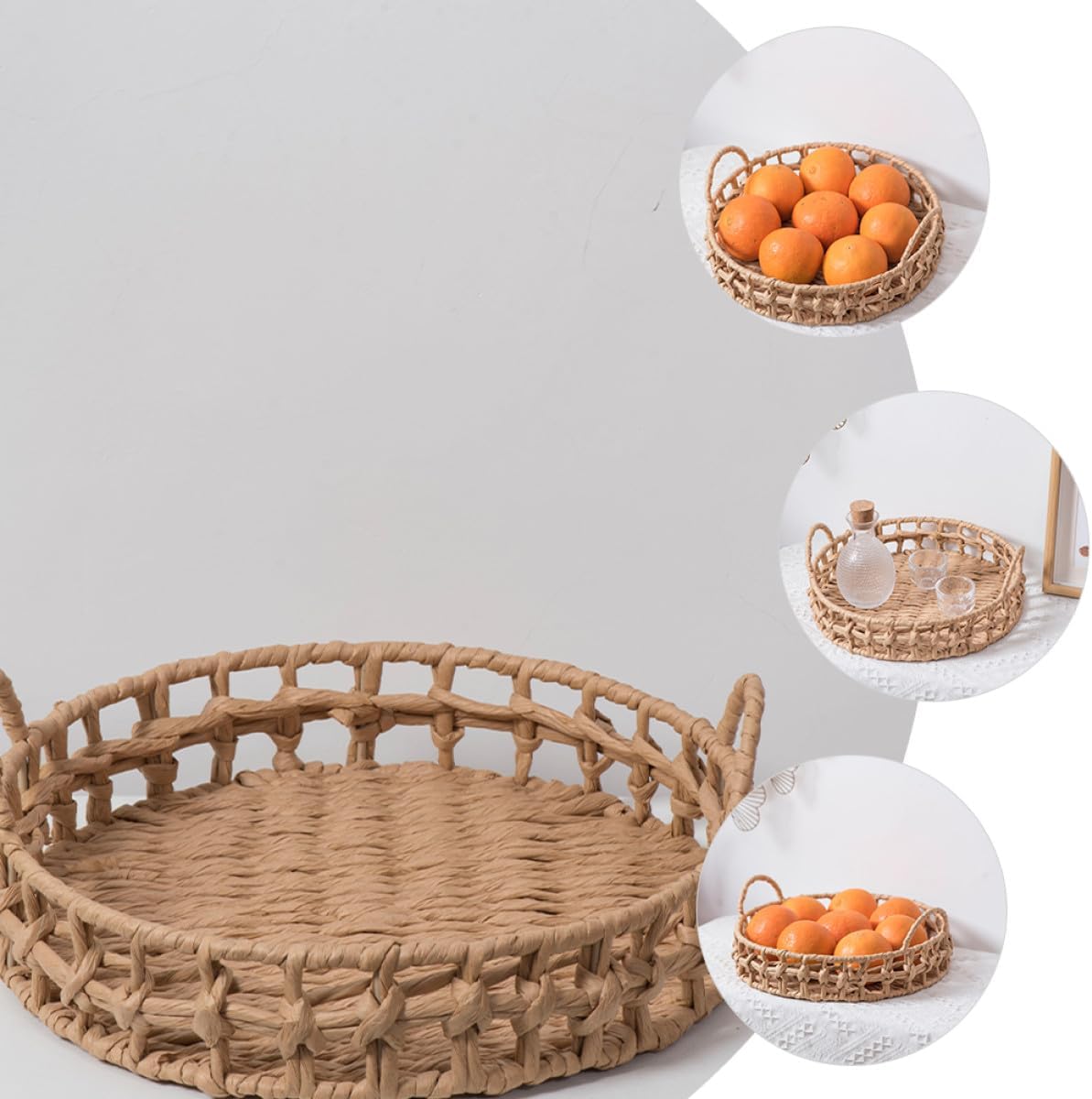 Woven round Storage Basket Set, Multi-function Bread and Fruit Organizer, Handcrafted Paper Rope Basket for Kitchen and Dining Table Storage
