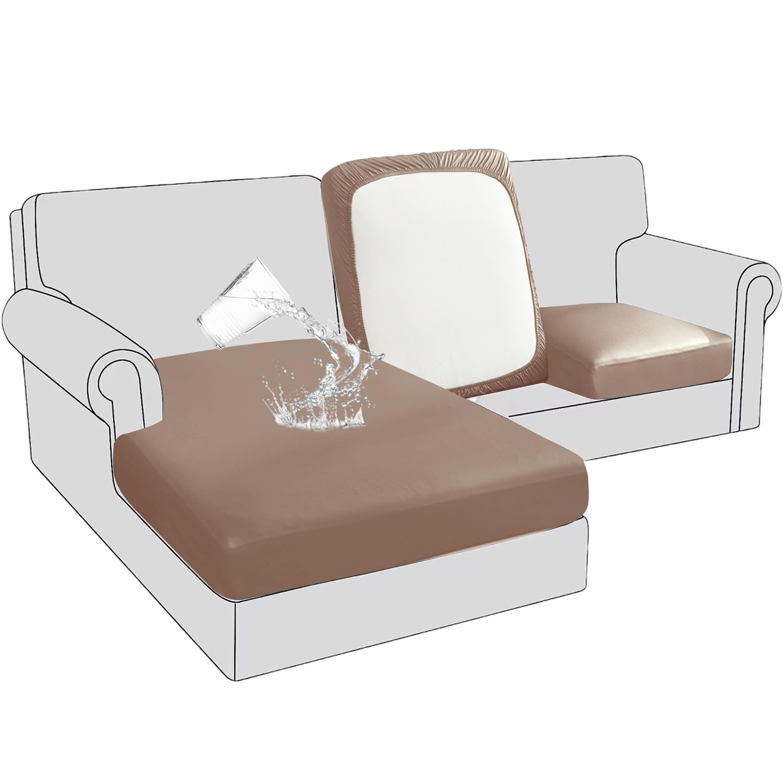 BXFUL PU Sofa Seat Cushion Covers Leather Seat Cushion Protector Waterproof Furniture Protector Sofa Seat Sofa Slipcover with Elastic Bottom (1-Seater,Khaki) โ image 1