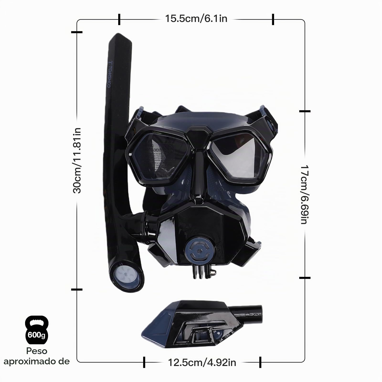 TOMSHOO Juego de esnórquel con tubo y gafas de buceo, antivaho, con campo de visión panorámico de 180°, con tubo de secado de 3 canales para buceo y natación