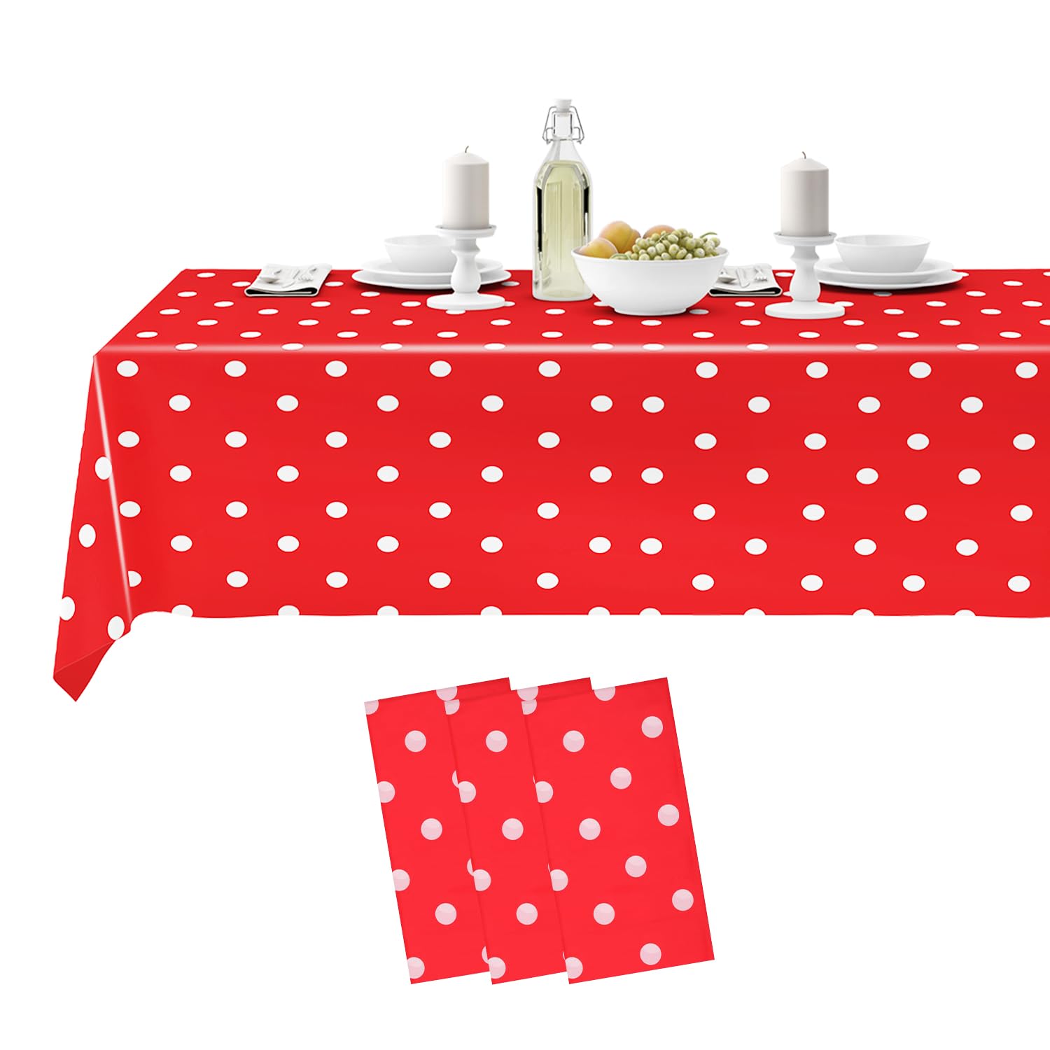 54"X 108" Polka Dots Disposable Plastic Table Cover - Waterproof, Spill-Proof, Rectangular Table Protector for Birthdays, Baby Showers, Outdoor Dinners, Picnics, Red - Pack of 3 — image 1