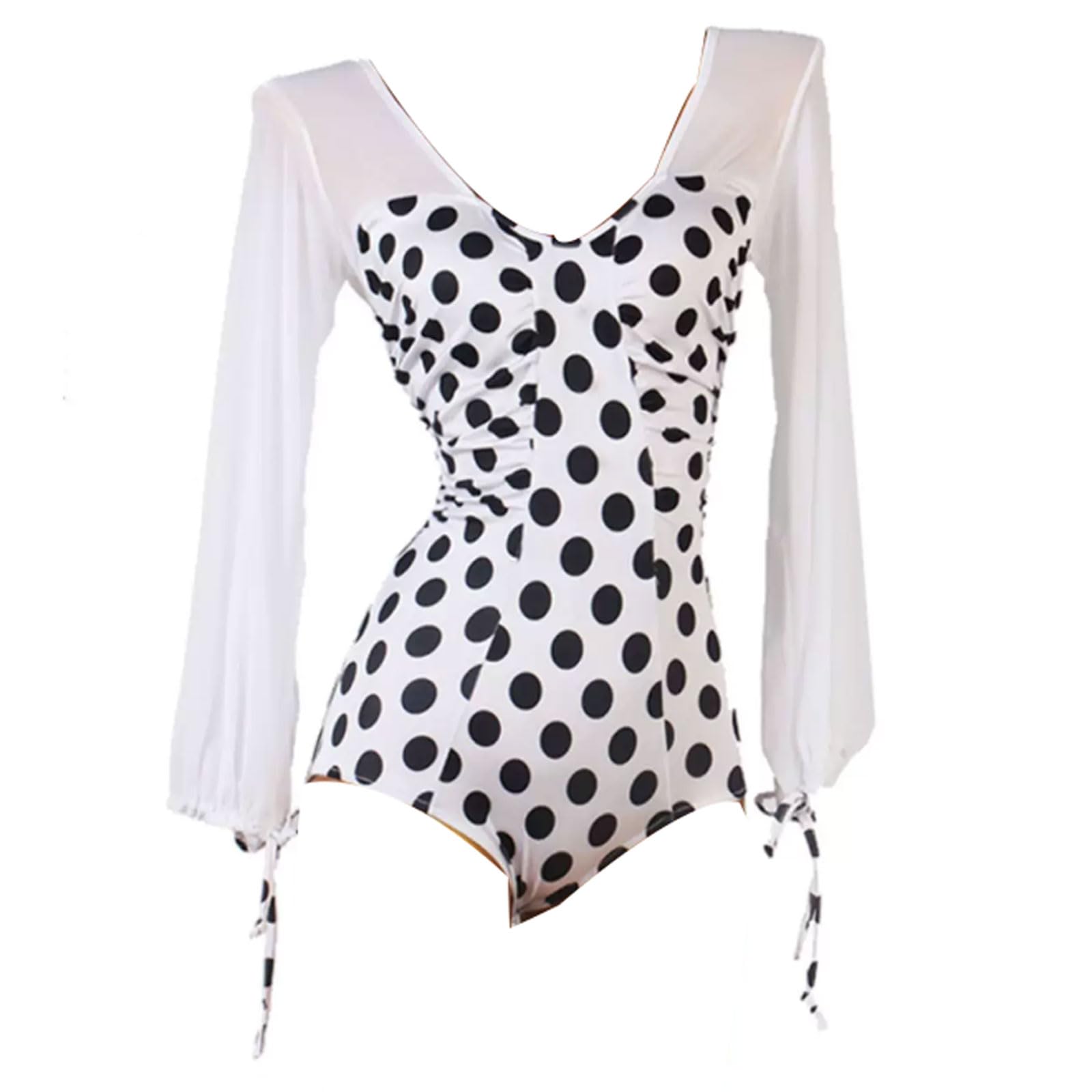 Frauen Langarm Ballett Trikots Elastisch Salsa-Latein Body-Oberteil Tango Cha Cha tanzen Leistung Kleidung Polka Dots Ballsaal Tanzkleider