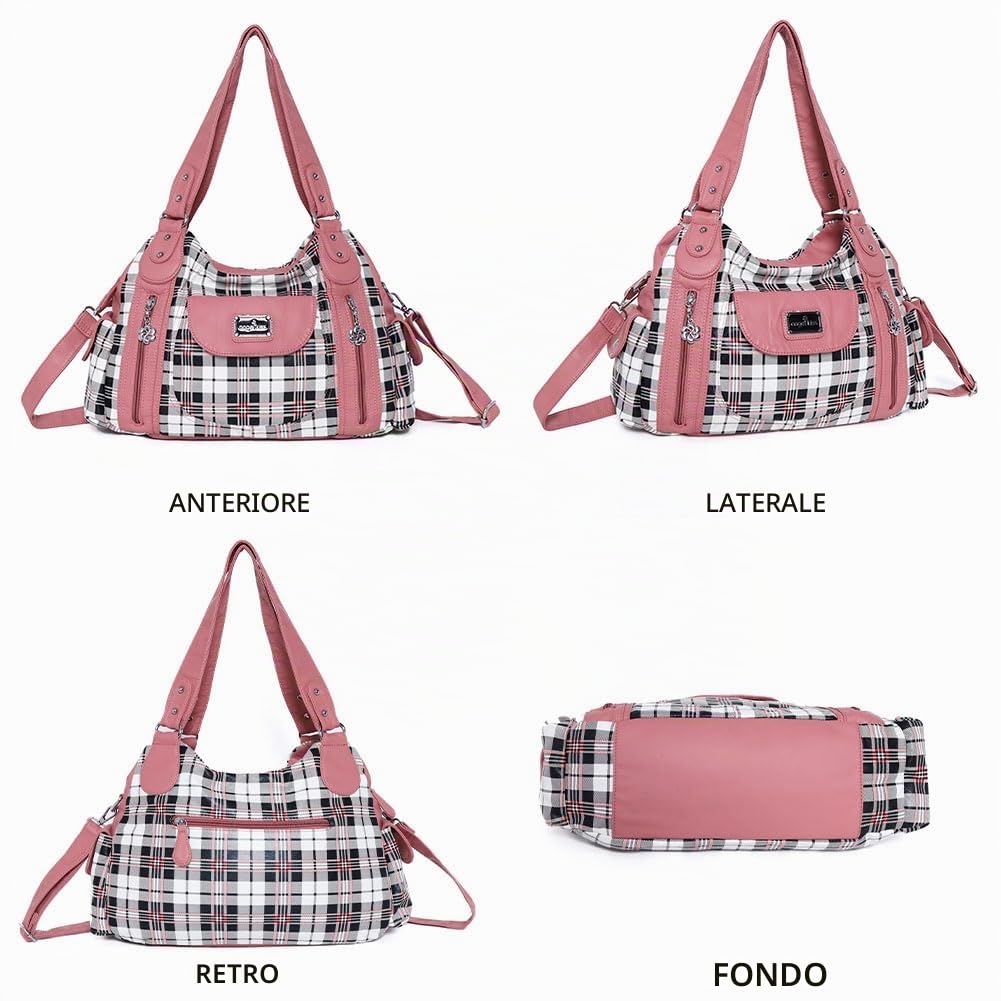 Angel Kiss Hobo, borsa da donna spaziosa a tracolla con tasche multiple, in similpelle, Rosa (Ak812-5g#1894#l02#8901#363Â/Â bianco/rosa), Large